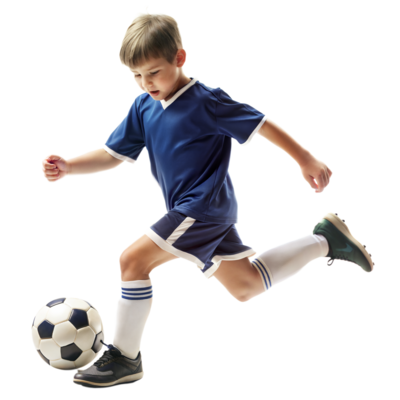 a-young-boy-in-a-blue-soccer-uniform-kicks-a-soccer-ball-png